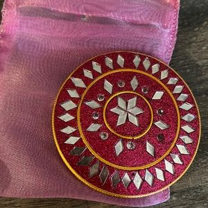 Diamond Pattern Jewel Tone Compact Mirror - with Bag
